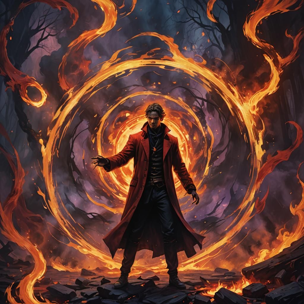 Lost Soul in Circle of Fire: Fantasy Art