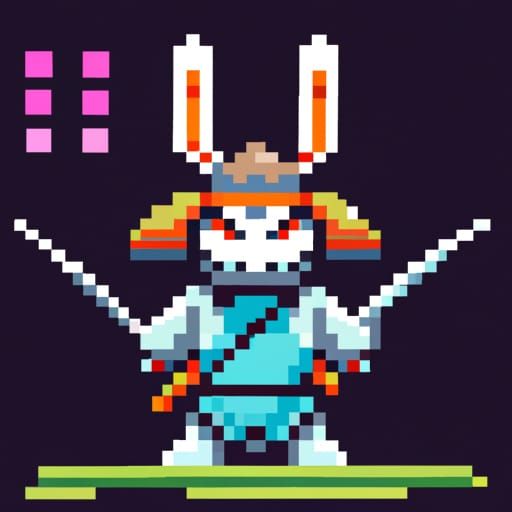 Pixel Art Rabbit Samurai in Retro Style