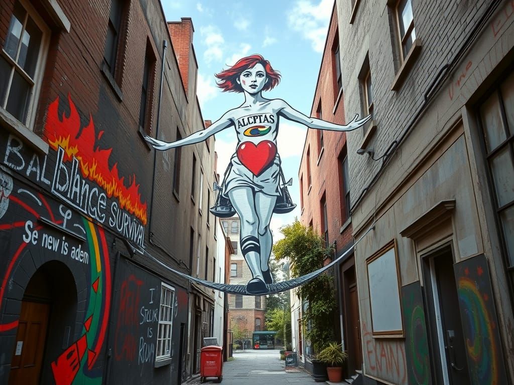 Banksy-Inspired Mural: Balancing Good and Evil