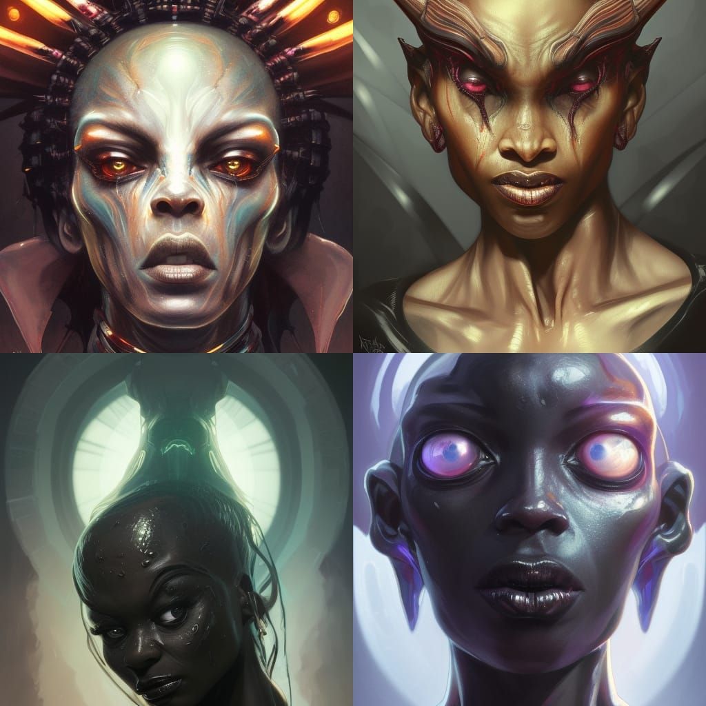 Detailed Portrait of a Black Demonic Alien