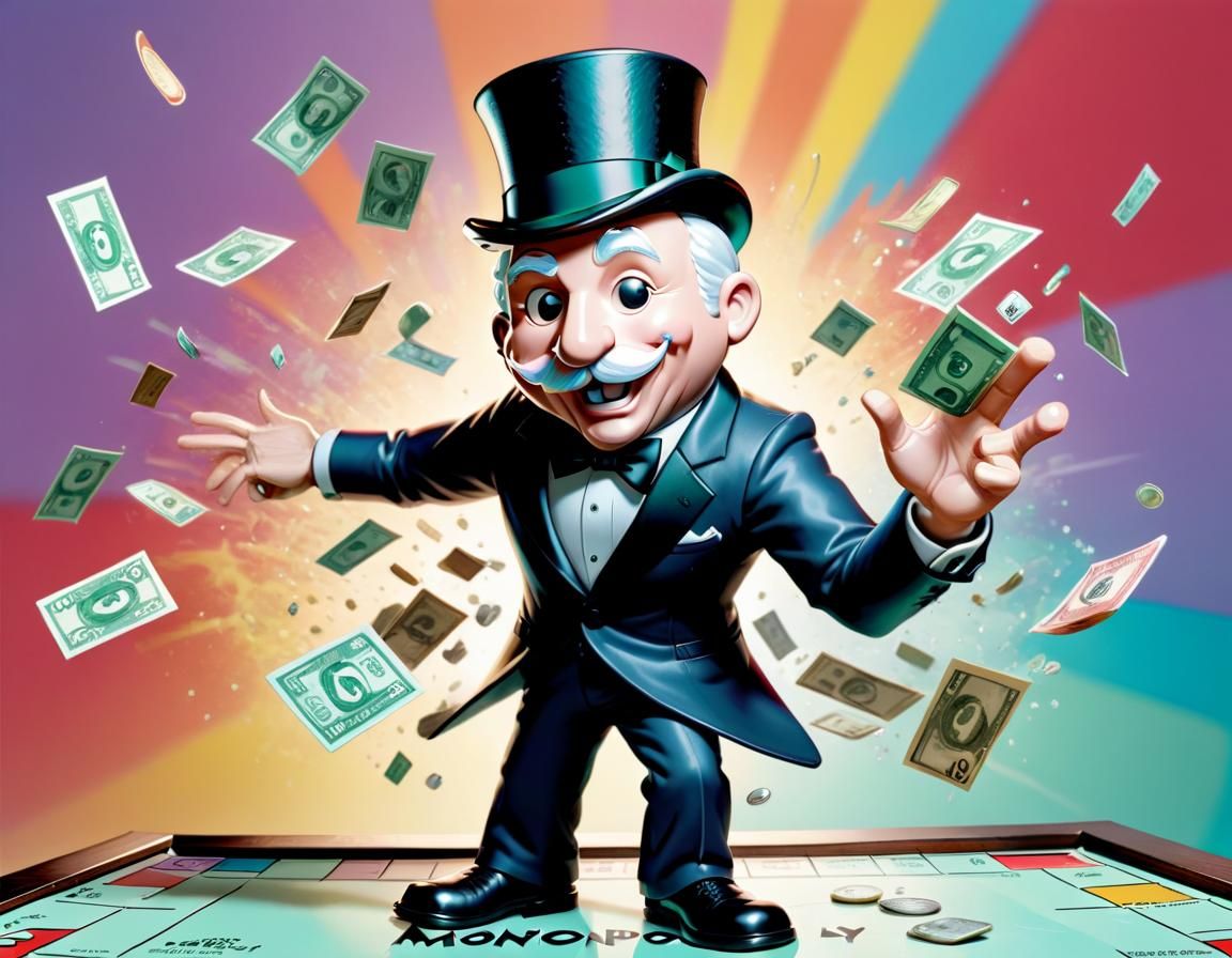 Mr. Monopoly Throws Money in Pop Art Style