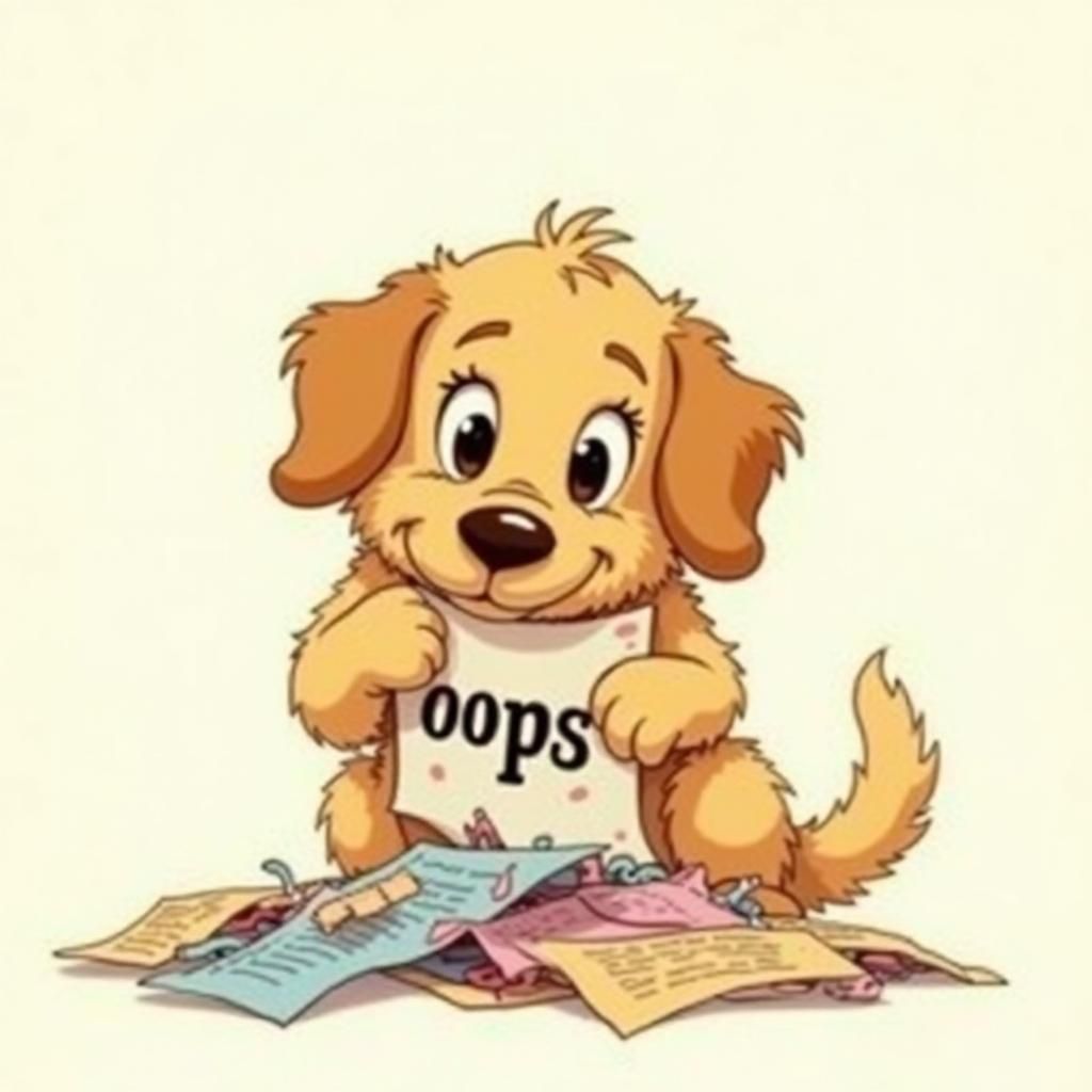 Mischievous Golden Retriever Cartoon Illustration