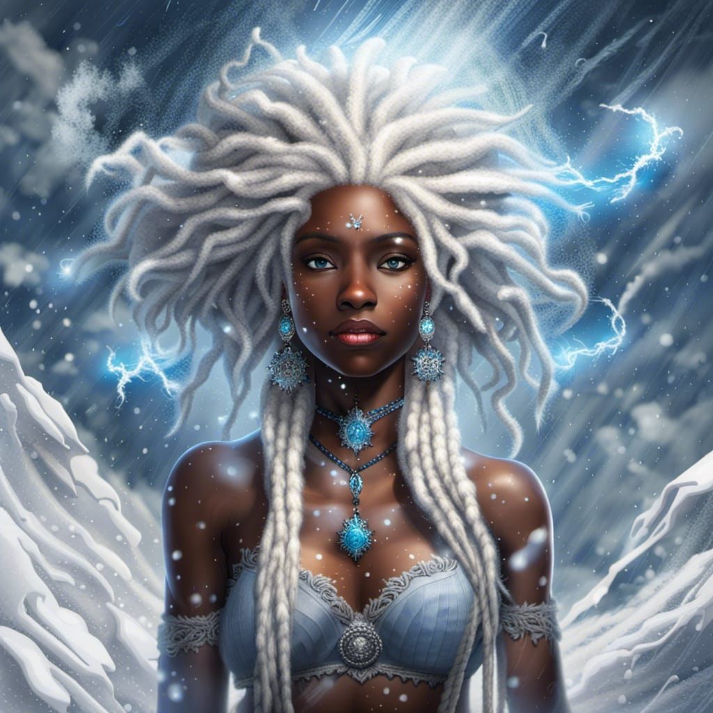 Snow Goddess with Crystal Halo in Blizzard