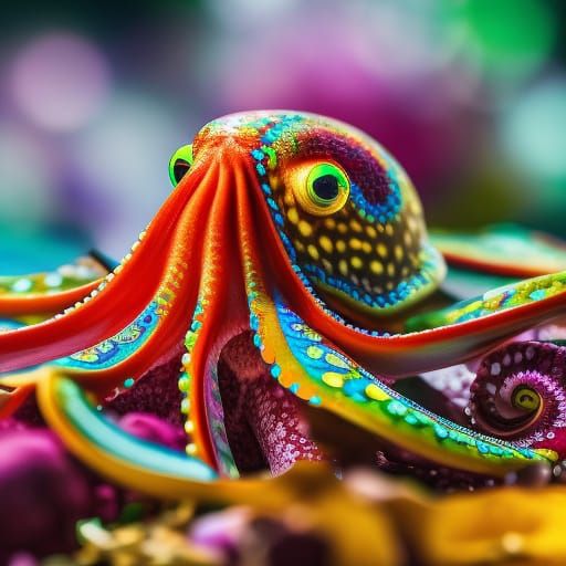 Colorful Octopus with Ornaments: Photorealistic Digital Art