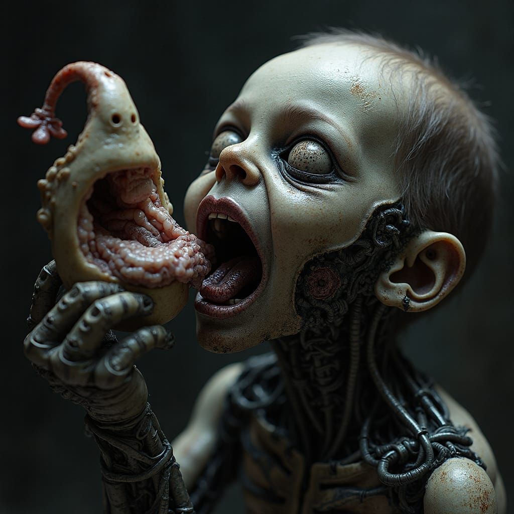 Grotesque Biomechanical Zombie Abomination Eating a Face