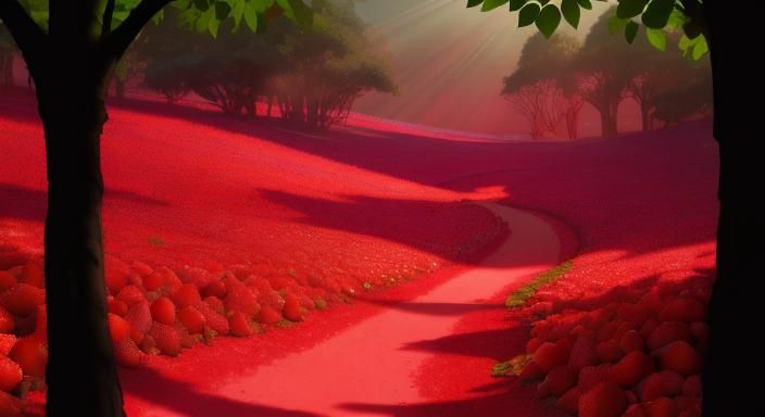 Strawberry Landscape: A Pixar-Style 3D Digital Art