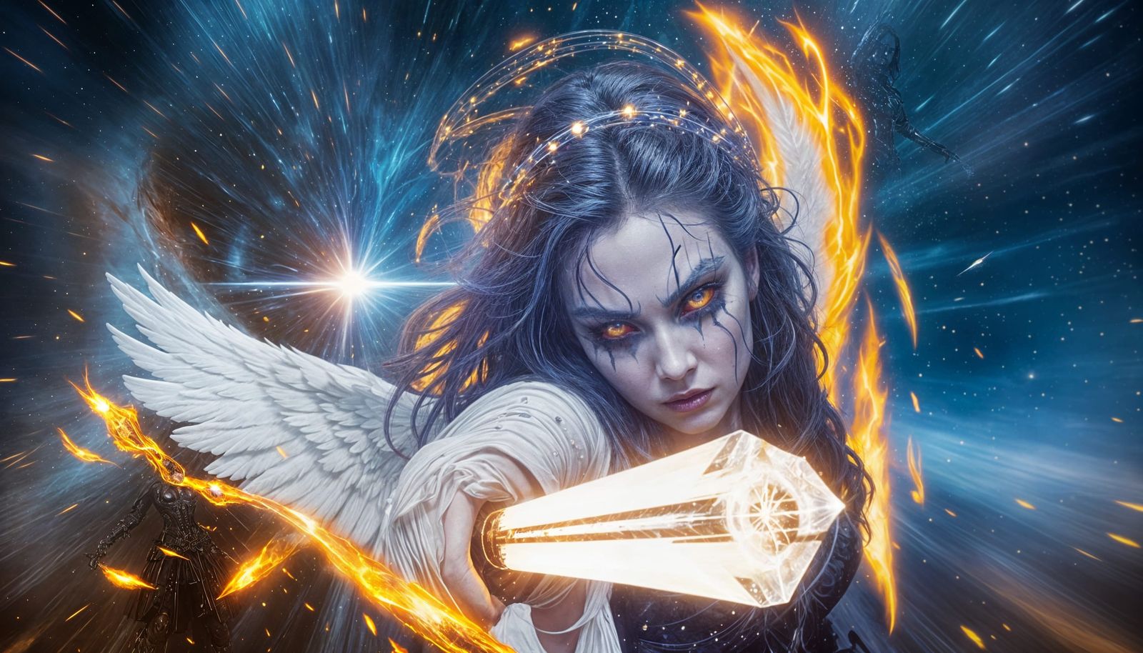 Gothic Warrior Angel Battles Cosmic Chaos