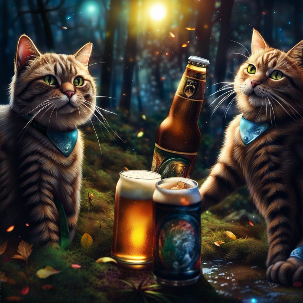 Cats' Night Out: Hyperrealistic Forest Party