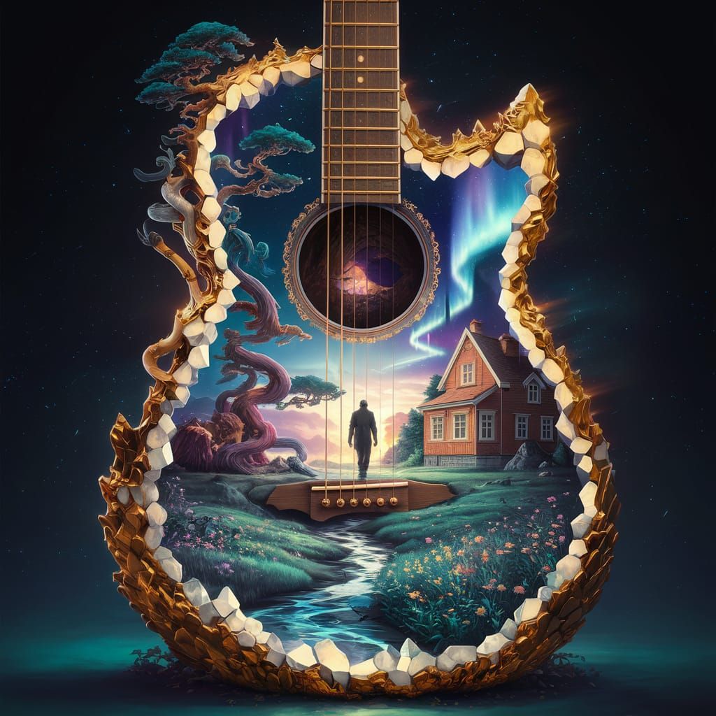 Surreal Landscape Inside Crystalline Geode Guitar