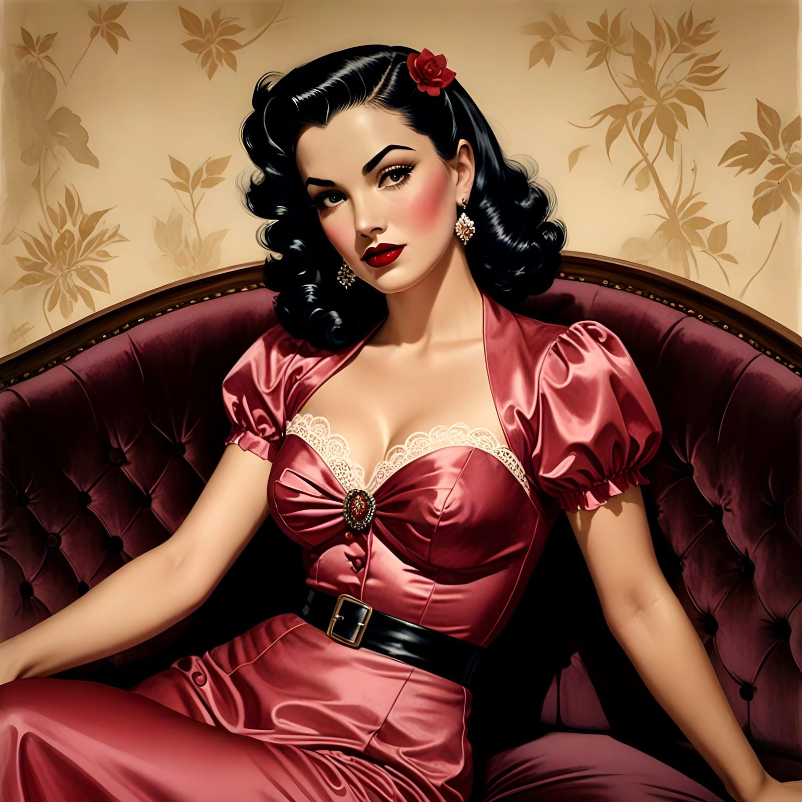 Vintage Pinup Beauty in Cinematic Watercolor Style