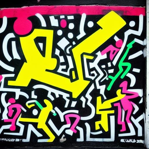 Graffiti Mural in Haring Style with Bold Typography