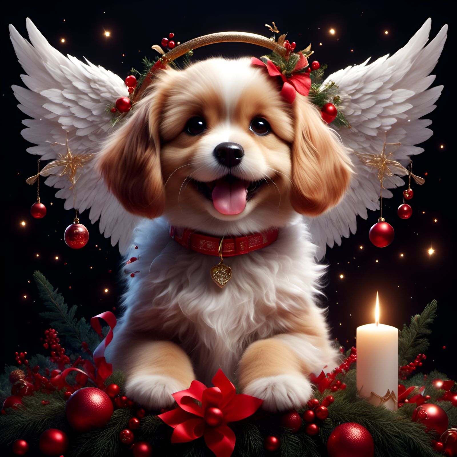 Adorable Dog Angel Sings on Christmas