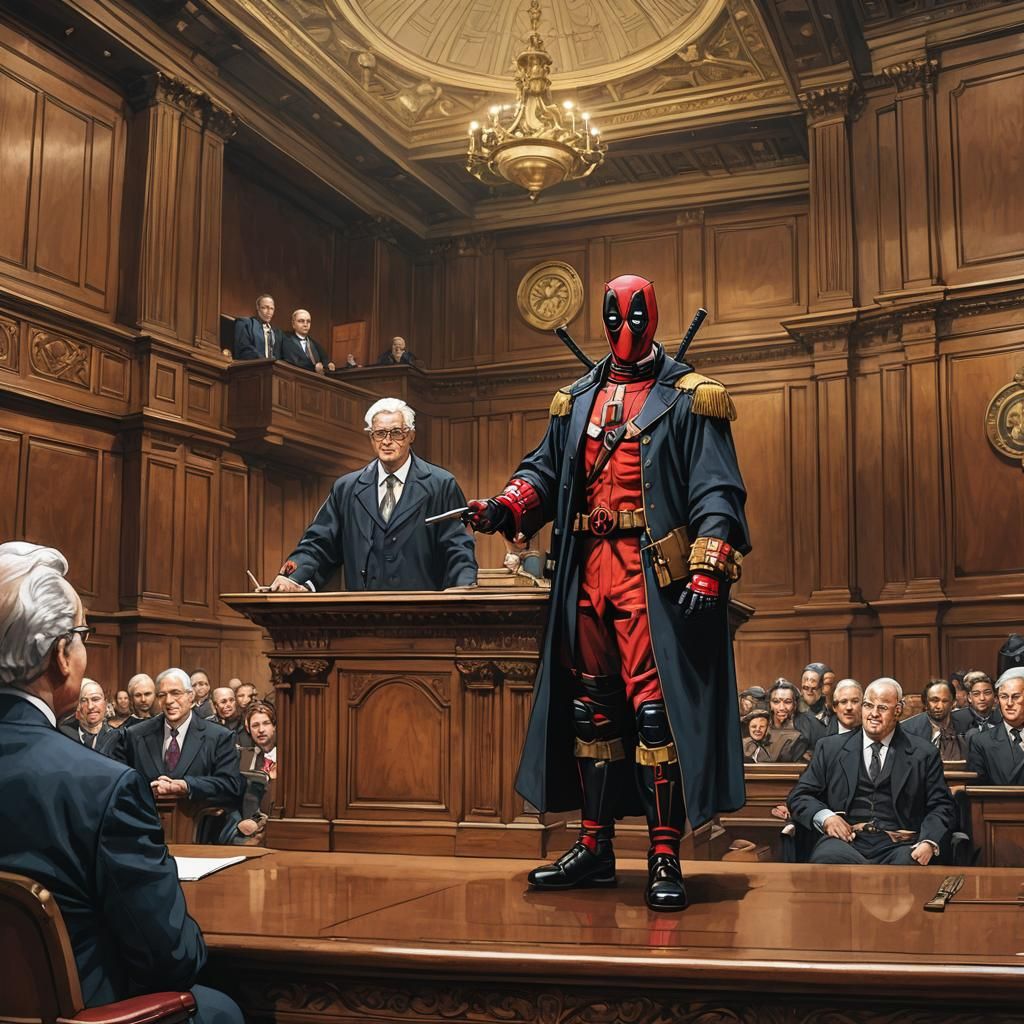 Deadpool as English Barrister in Court, Concept Art