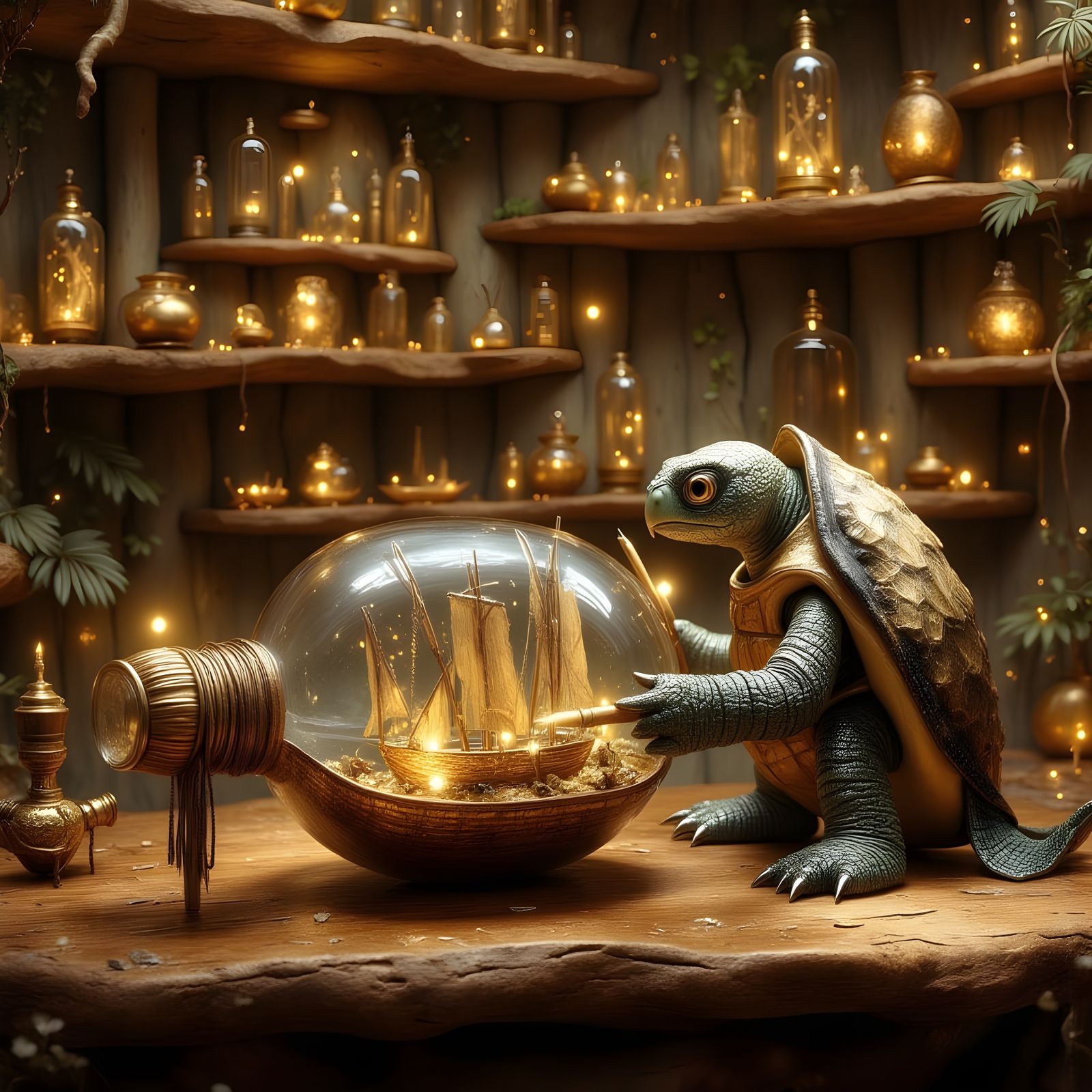 Wise Turtle Crafts Miniature Ship in Bottle