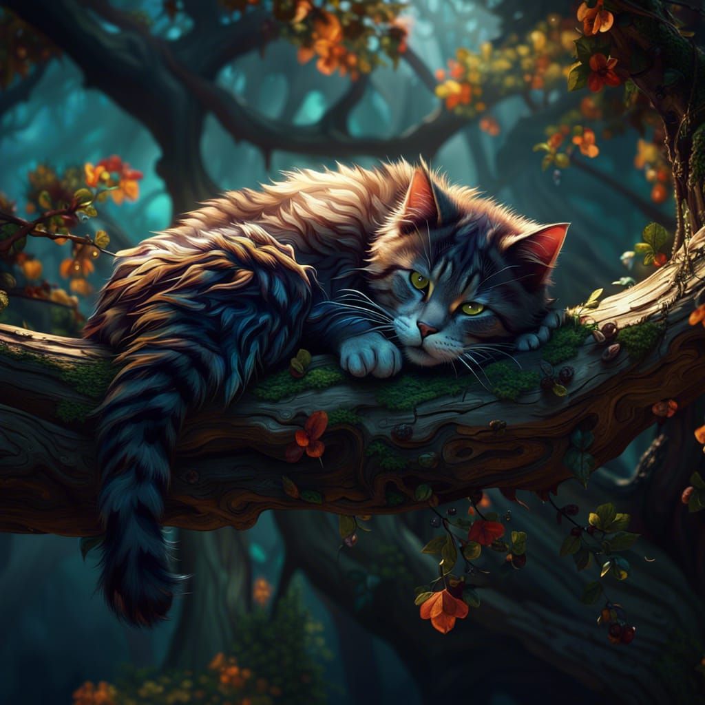 A cat on a tree branch