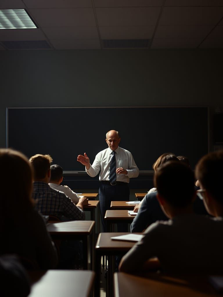 Cinematic Classroom Scene with Film Grain Effect