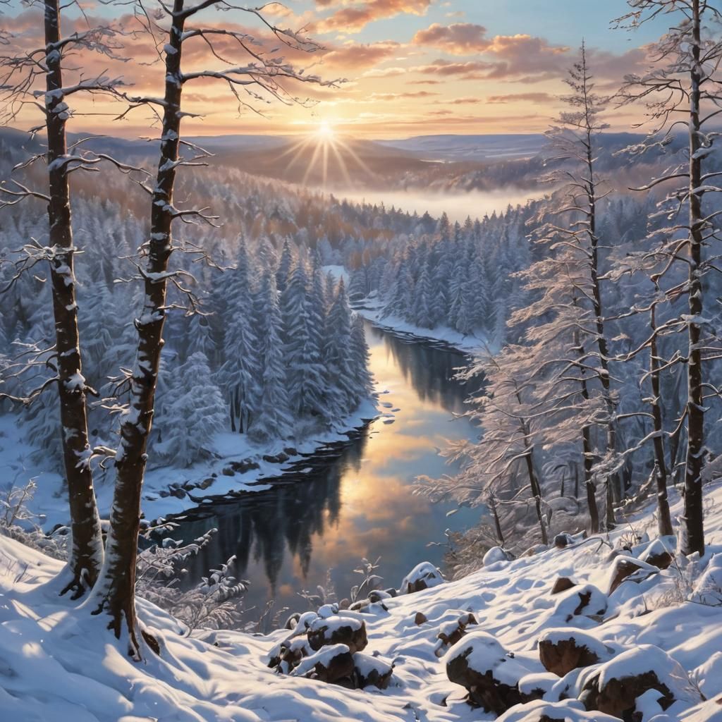 Winter Landscape Painting of Bodetal, Harz