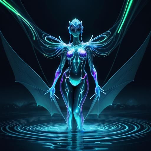 Glass Woman Statue in Milk Bath with Dragons