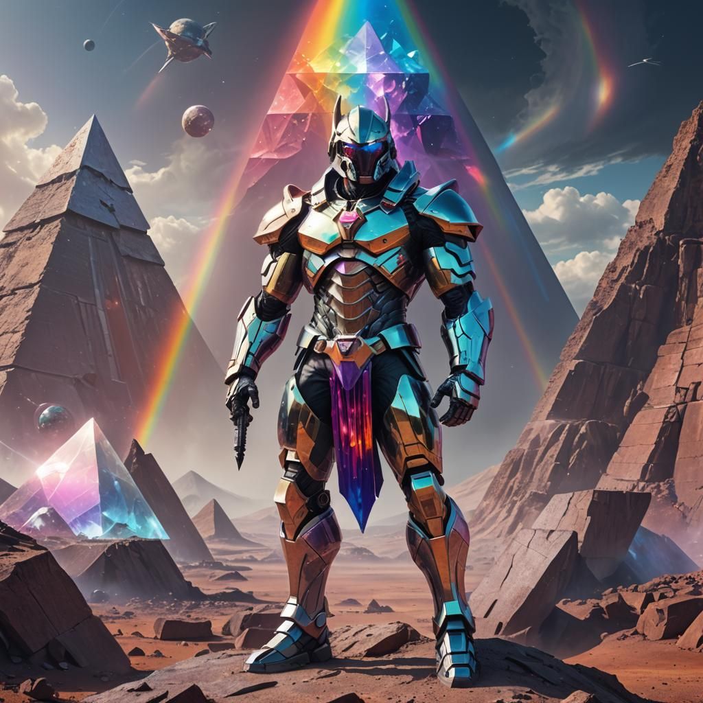 Futuristic Guardian of the Rainbow Crystal Pyramid