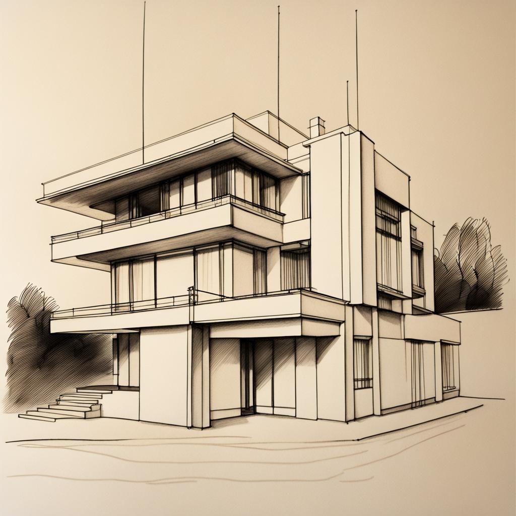 Bauhaus Style Villa Tugendhat Architectural Sketch