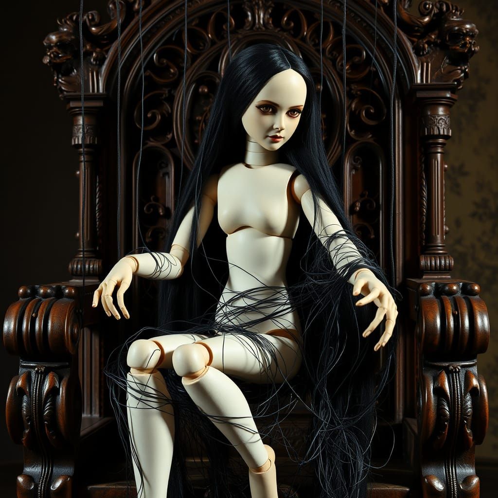 Surreal Gothic Doll in Haunting, Intricately Painted Detail