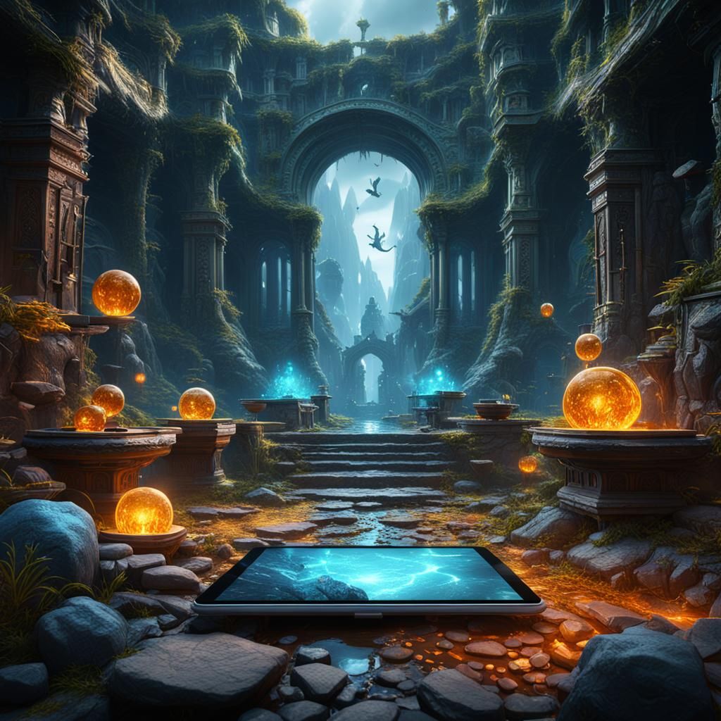 Fantastical Tablets in Detailed Matte Painting