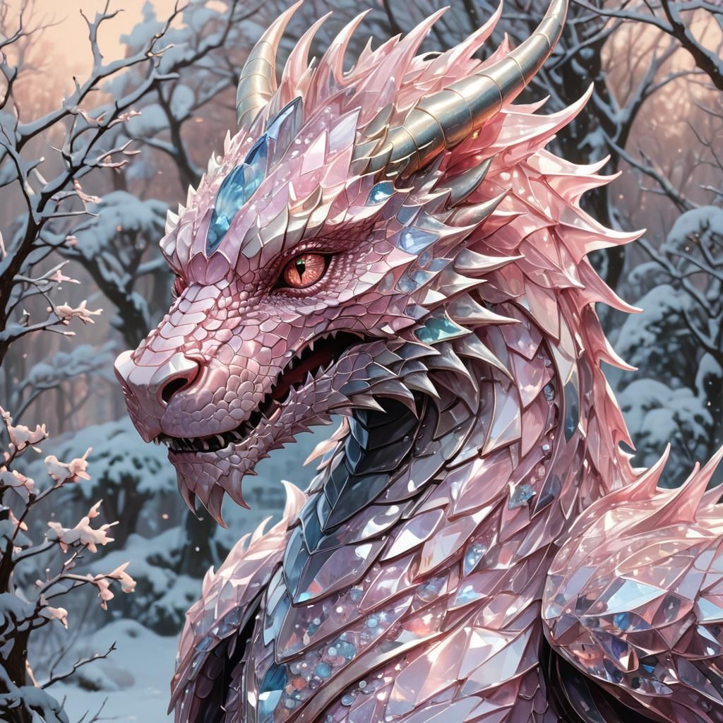 Crystal Dragon Portrait in Snowy Landscape