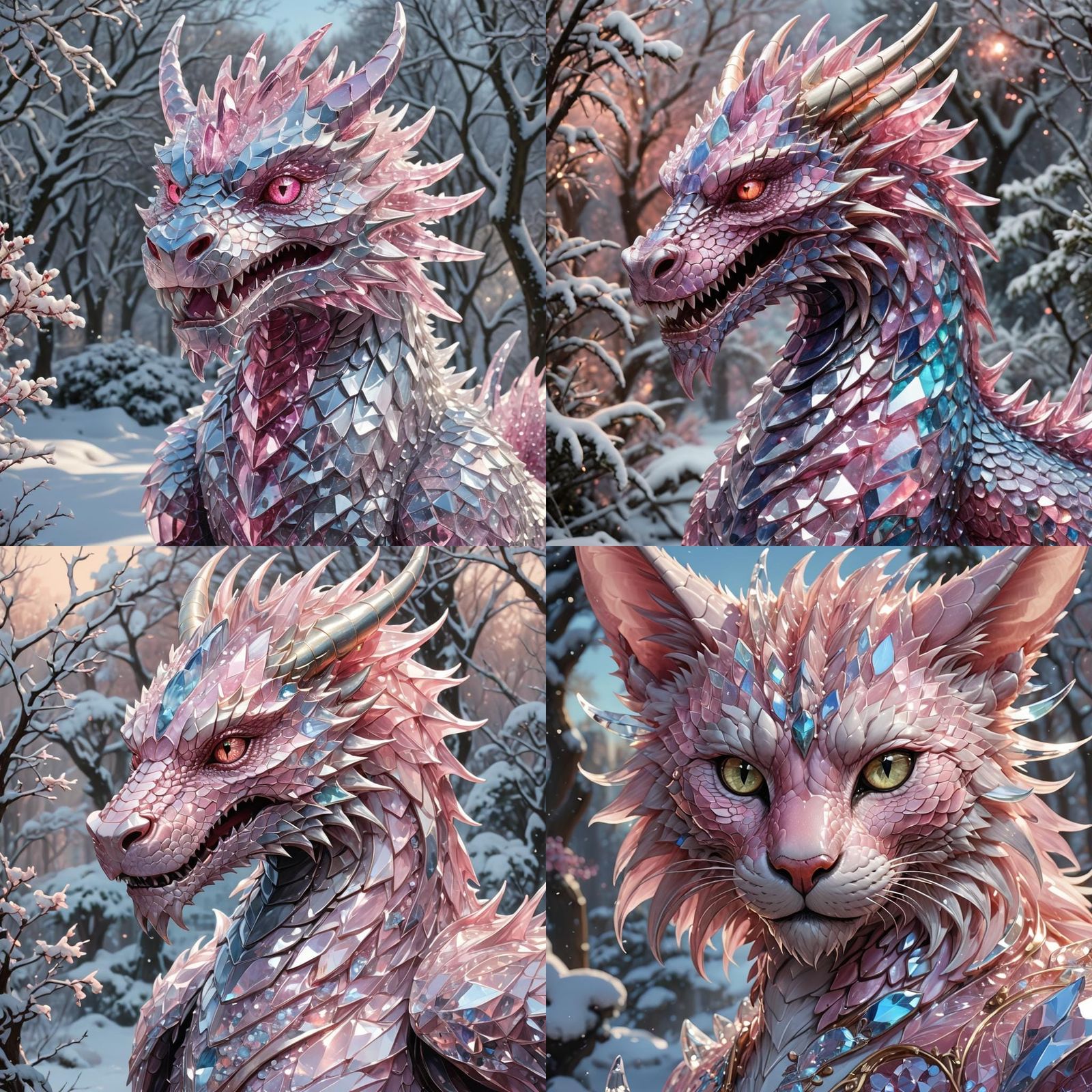 Crystalline Dragon Portrait in Snowy Landscape