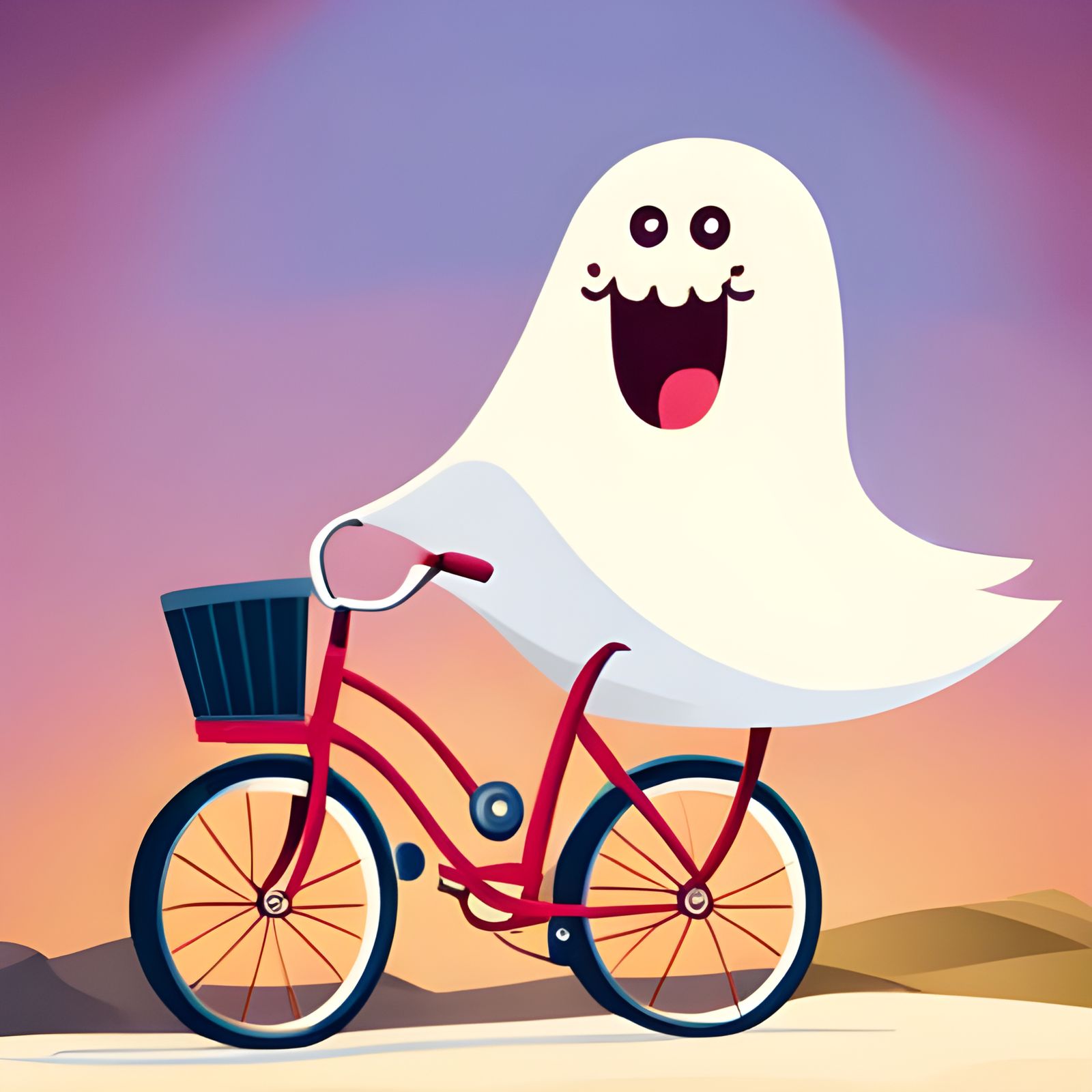 Happy Ghost Riding Bicycle on Sunny Day