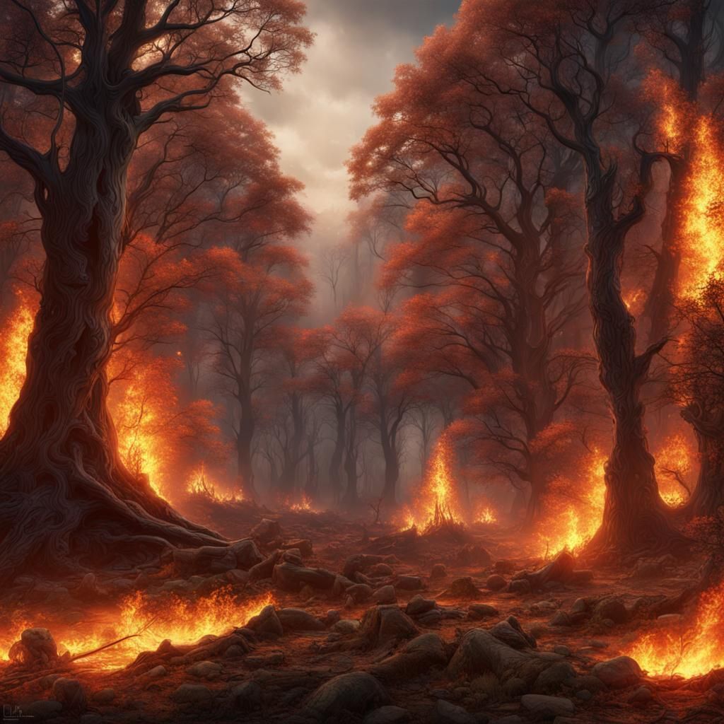 Burning Forest: Detailed Matte Painting