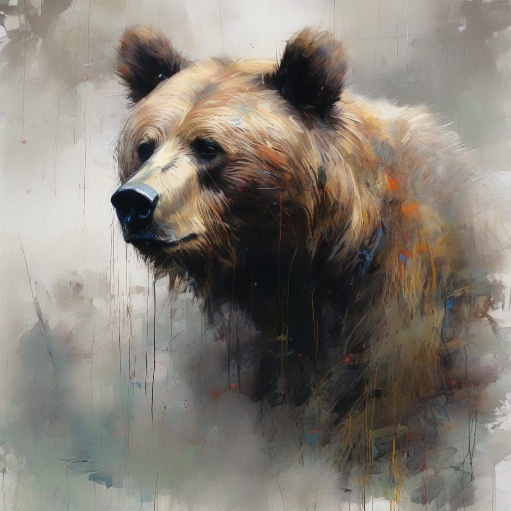 Ethereal Ink Bear in Dreamlike Atmosphere