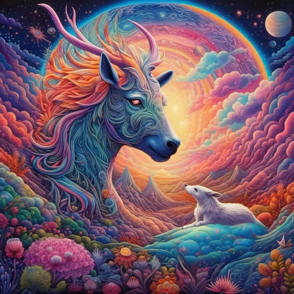 Cosmic Animal Hologram in Pablo Amaringo Style