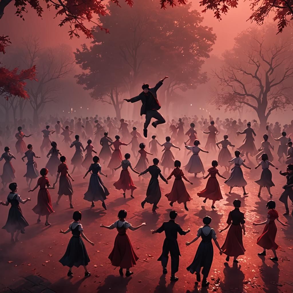 Anime Art of People Dancing in Fog