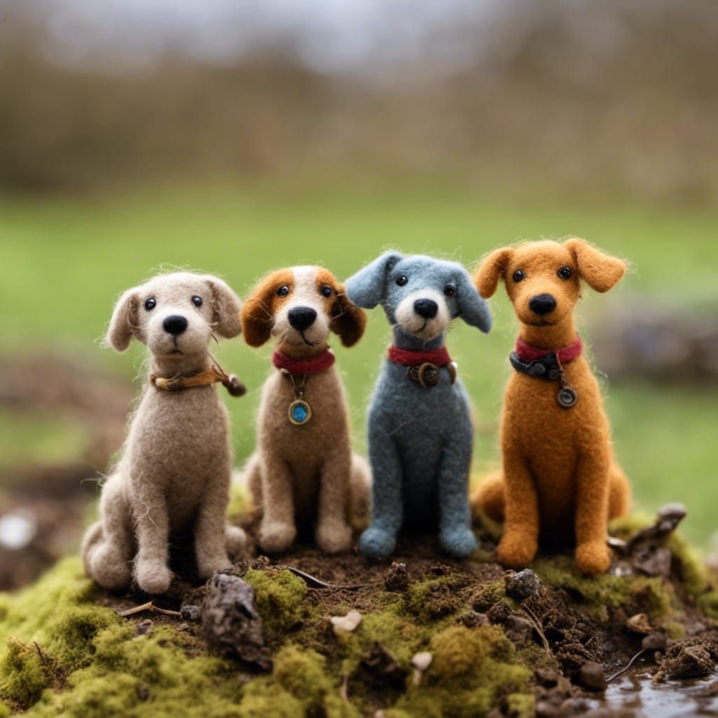 Dogs Playing in Mud, Needle Felted Style