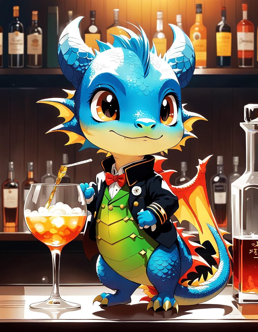 Chibi Dragon Bartender: Anime Style Illustration