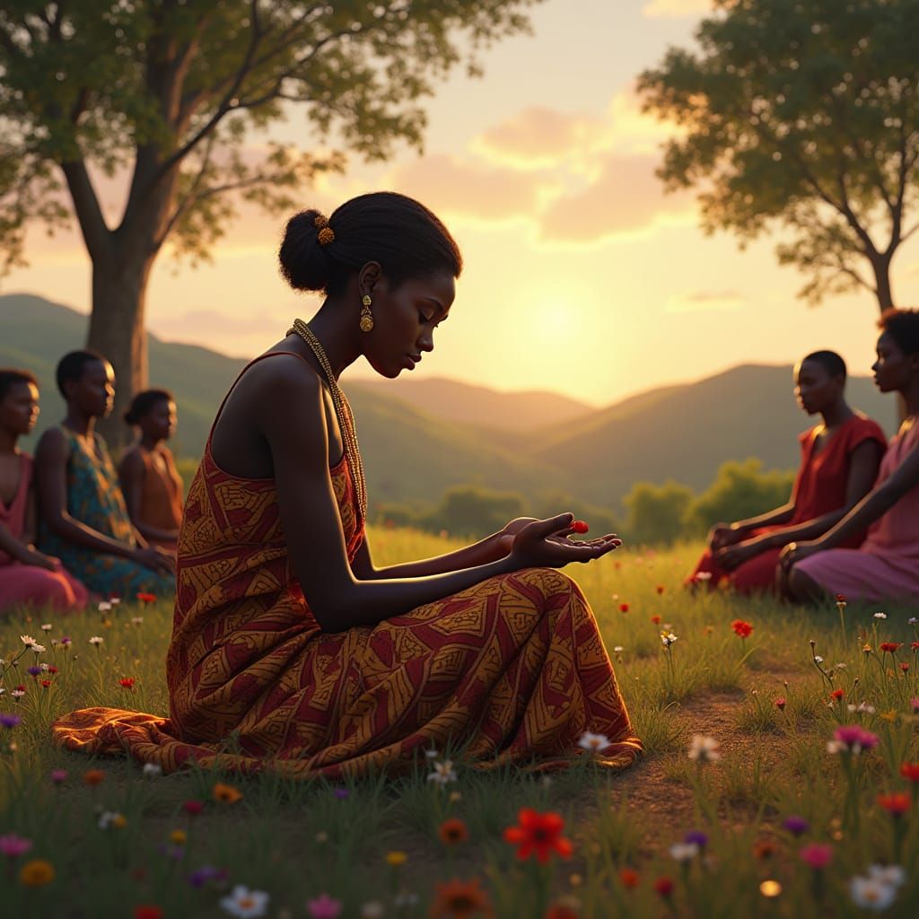 Woman in Igbo Attire Finds Comfort in Community