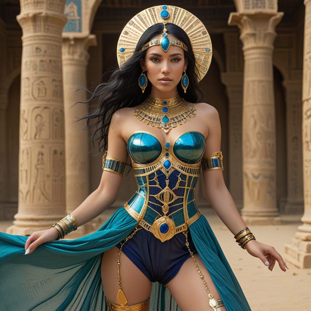 Ancient Egyptian Goddess in Opalescent Obsidian and Gold