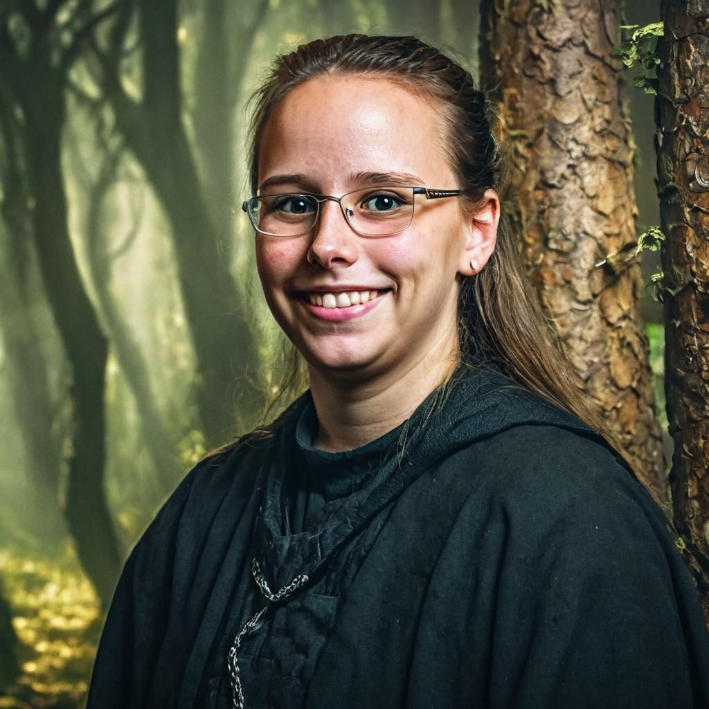 Medieval Warrior in Mystical Forest: Oil Painting