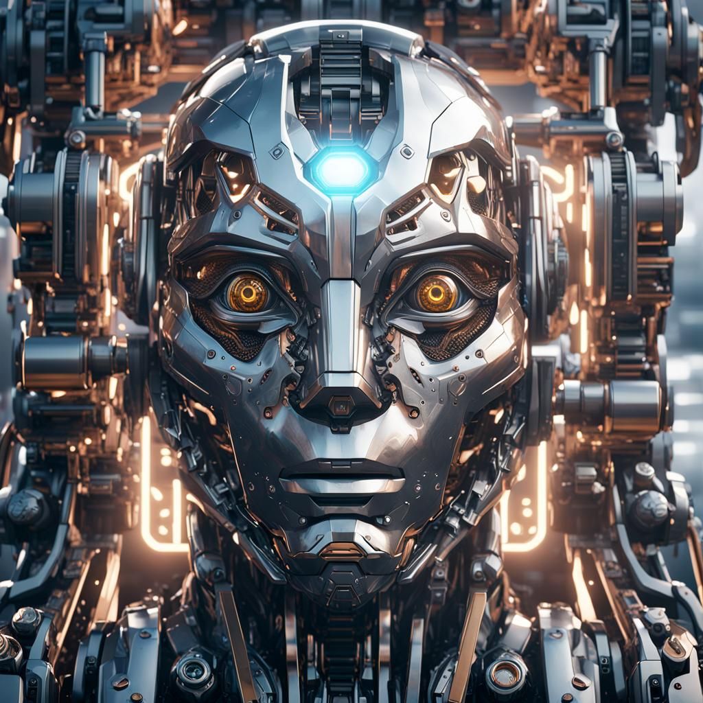 AI Humanoid Mech: Futuristic Cinematic Ground View