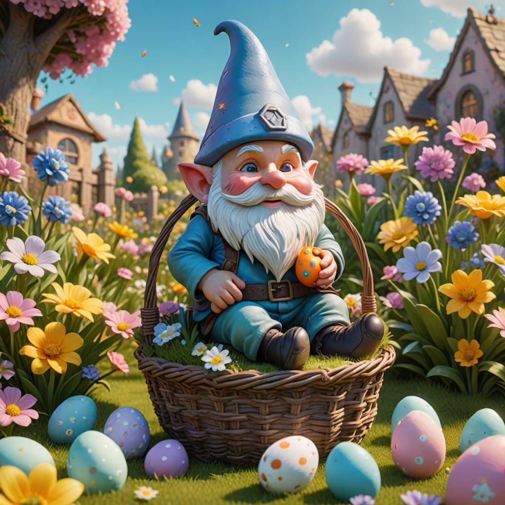 Pastel Garden Gnome in Easter Wonderland