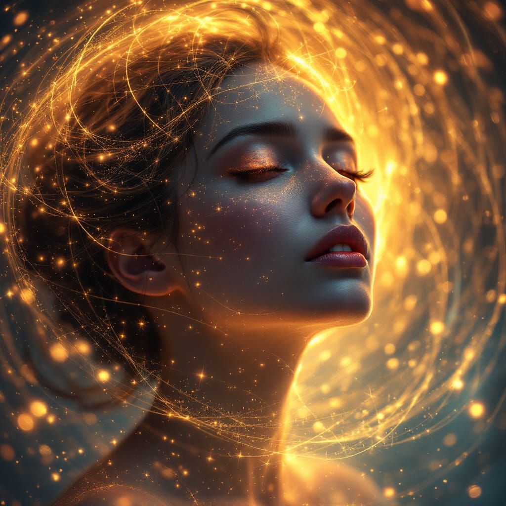 Radiant Woman in Golden Light, Fantasy Art