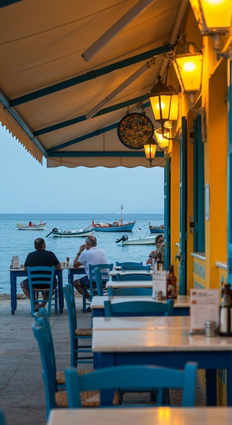 Seaside Cafe in Edward Hopper and Van Gogh Style