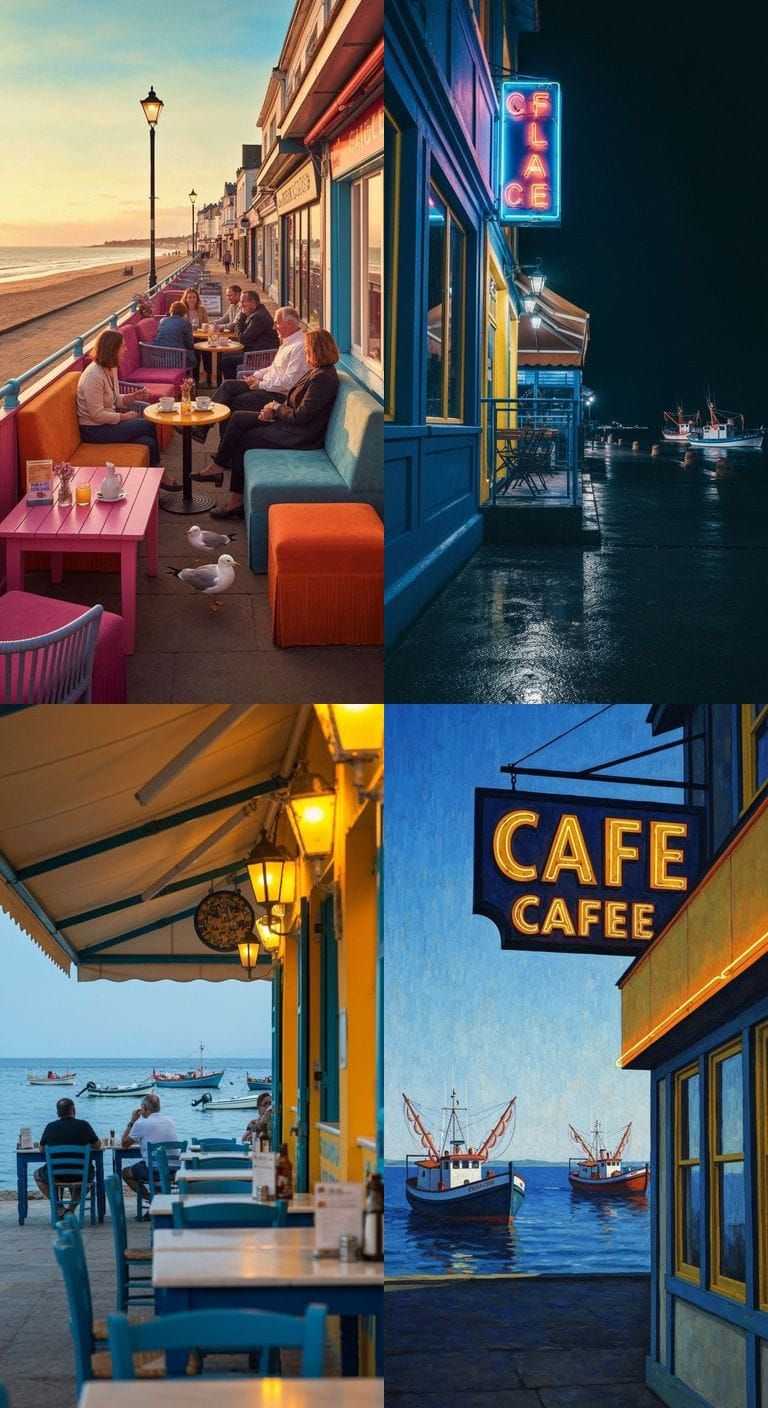 Seaside Cafe in Nighthawks and Starry Night Styles