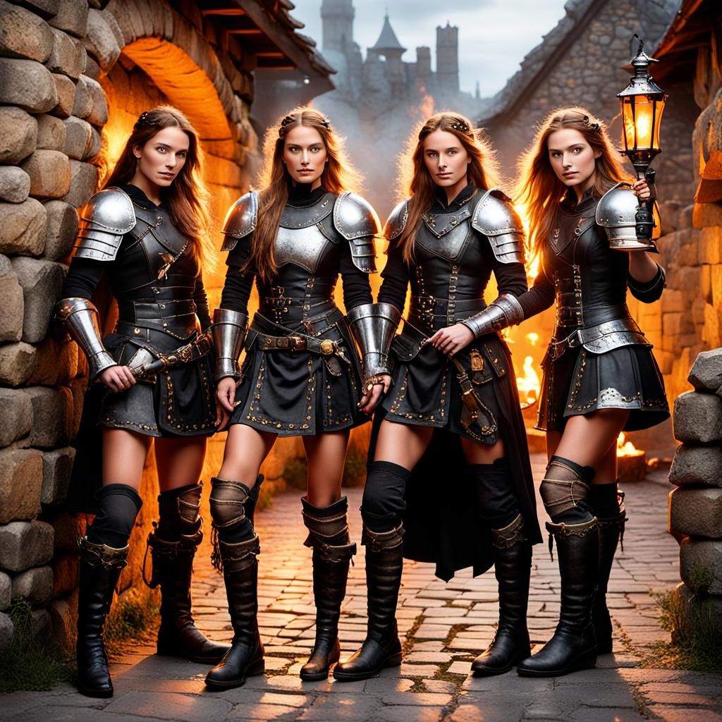 Female Warriors Toasting Lager in Medieval Setting