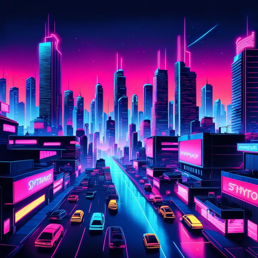 Synthwave Neon Cityscape at Night