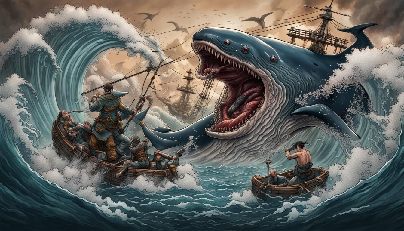 Japanese Fishermen Clash with Monster Whale: Tattoo Art