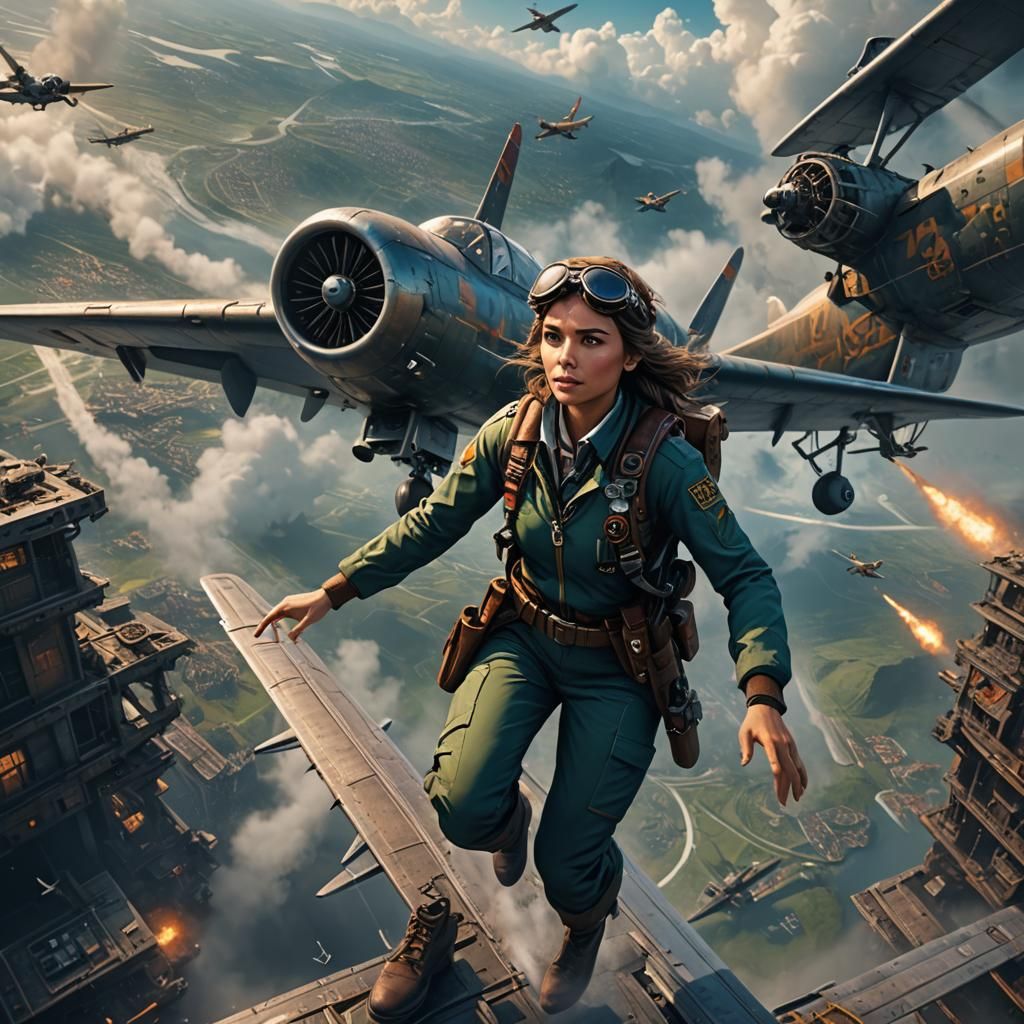 Pilot Woman in Plane: Detailed Fantasy Art