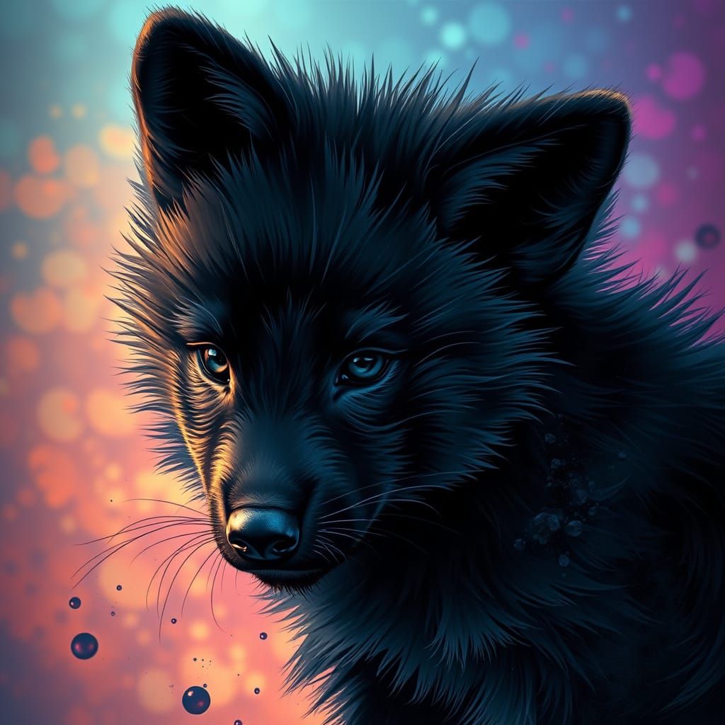 Hyperrealistic Wolf Cub in Vibrant Splash Art