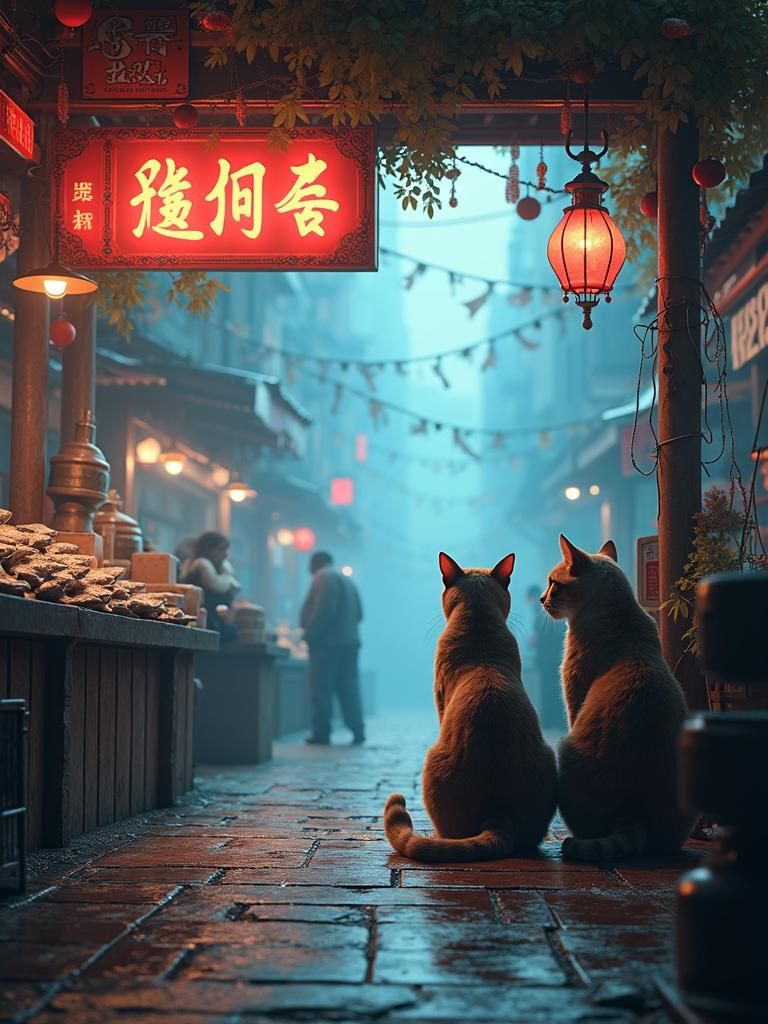 Fantastical Cats Observe Fish Counter