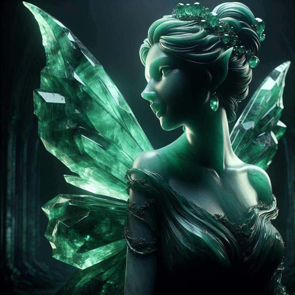 Emerald Fairy Statue in Hyperrealistic Style